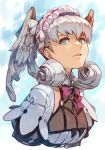  1girl blue_eyes braid breasts crown_braid hankuri head_wings juliet_sleeves long_sleeves medium_breasts melia o-ring puffy_sleeves silver_hair solo upper_body xenoblade_(series) xenoblade_1 