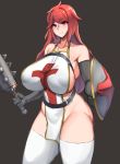 armor artist_request breasts club dantes_ward highres knight large_breasts maoyuu_maou_yuusha onna_kishi_(maoyuu) red_eyes red_hair revealing_clothes shield spiked_club weapon 