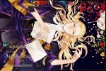  1boy blonde_hair character_name dated fate/grand_order fate_(series) fork from_above gloves gloves_removed happy_birthday long_hair lying male_focus paper plate sash sindri solo very_long_hair wolfgang_amadeus_mozart_(fate/grand_order) 