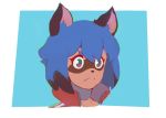  1girl animal_ears blue_background blue_hair brand_new_animal cropped_shoulders furry hiro_do_kaiser kagemori_michiru original portrait solo source_request two-tone_background white_background 