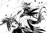  1boy antonio_salieri_(fate/grand_order) armor claws fangs fate/grand_order fate_(series) full_armor greyscale male_focus monochrome profile sindri solo sword weapon 