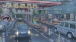  board cameo car cloud commentary_request ground_vehicle highres motor_vehicle mountain no_humans one-punch_man original plant railing rain reflection reflective_water road road_sign scenery sign sky tollway trailer tree truck user_swzc2434 water_drop 
