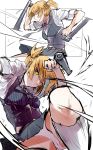  1girl absurdres blonde_hair bolt_action corset girls_frontline grey_neckwear grey_skirt grey_vest gun handgun highres kicking kyoyakyo multiple_views necktie panties pantyshot_(kicking) pistol shirt sketch skirt sleeves_rolled_up striped_vest thighs tonfa two_side_up underwear upskirt vest weapon welrod welrod_mk2 welrod_mk2_(girls_frontline) white_panties white_shirt 