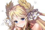  areola_slip areolae azur_lane bare_shoulders barefoot blonde_hair blue_eyes blue_flower blush breasts chain collarbone colored_eyelashes d_kurouri eyebrows_visible_through_hair flower hair_ornament halter_dress hand_on_own_face heart jewelry large_breasts leaf long_hair looking_at_viewer navel necklace nipples ribbon sitting skindentation thighhighs victorious_(azur_lane) white_background zettai_ryouiki 