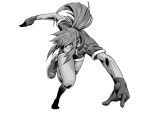  1girl boots dynamite-kit gloves greyscale leona_heidern monochrome outstretched_arms ponytail running shorts sidelocks spread_arms the_king_of_fighters white_background 