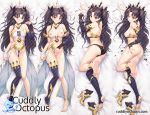  1girl anklet armlet ass asymmetrical_legwear asymmetrical_sleeves bangs bare_shoulders black_bikini_bottom black_bow black_hair blush bow breasts closed_mouth dakimakura detached_collar detached_sleeves earrings fate/grand_order fate_(series) hair_bow hoop_earrings ishtar_(fate)_(all) ishtar_(fate/grand_order) jewelry legs long_hair medium_breasts navel neck_ring parted_bangs red_eyes shadowgrave single_detached_sleeve single_thighhigh smile thighhighs tiara toeless_legwear two_side_up white_bikini_top 