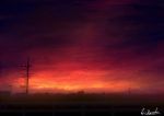  alu.m_(alpcmas) blurry building city city_lights cloud cloudy_sky commentary dark depth_of_field hill horizon no_humans original power_lines scenery signature sky sunset telephone_pole 