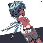  1girl artist_name bloomers blue_bow blue_eyes blue_hair blush bow cirno from_behind huxiao_(mistlakefront) ice ice_wings looking_at_viewer looking_back open_mouth self_hug short_hair solo touhou underwear wet wet_bloomers wet_clothes wings 