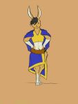  3:4 anthro bottomwear cape clothing cryphalen hands_on_hips lagomorph leporid male mammal rabbit shirt skirt solo topwear wide_hips 
