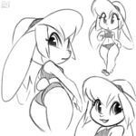  1:1 2020 anthro big_ears bikini biped clothed clothing female greyscale hair hat headgear headwear lagomorph leporid long_ears looking_at_viewer mammal monochrome rabbit short_tail simple_background small_tail smile solo swimwear white_background xylas 