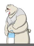  2020 anthro barely_visible_genitalia barely_visible_penis belly blush clothing eyes_closed genitals hi_res kemono male mammal navel overweight overweight_male penis polar_bear shirt simple_background solo topwear ursid ursine wanko_ekaki1212 white_background 