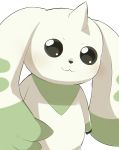  2020 absurd_res ambiguous_gender black_nose digimon digimon_(species) floppy_ears green_markings hi_res horn lagomorph mammal markings simple_background smile solo tan_body terriermon white_background 