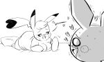  &lt;3 &lt;3_tail 2020 5:3 ambiguous_gender anthro baby_pok&eacute;mon beckoning bed bedroom_eyes blush breasts cleavage cleft_tail clothed clothing cosplay_pikachu_(character) digital_media_(artwork) dipstick_ears dipstick_tail duo fan_character female furniture gesture hi_res joaoppereiraus kanna_(joaoppereiraus) lying monochrome multicolored_ears multicolored_tail narrowed_eyes nintendo on_bed on_front open_mouth pichu pikachu pok&eacute;mon pok&eacute;mon_(species) seductive text video_games 