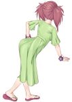  1girl amanchu! ass commentary_request dress easy_(aqk7bdqt) from_behind full_body green_dress hand_on_hip ninomiya_ai red_hair sandals simple_background solo white_background 
