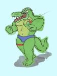  alligator alligatorid anthro clothing crocodile crocodilian crocodylid dergknight eyewear male maximo_(character) muscular reptile scalie scar simple_background solo speedo sunglasses swimwear tattoo 