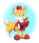  anthro blue_eyes book bubble canid canine clothing footwear fox hat headgear headwear hi_res hyoumaru male mammal miles_prower robe sandals solo sonic_the_hedgehog_(series) tuft video_games 
