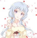  1girl bare_shoulders beyblade beyblade:_burst blue_sky breasts chankyone food ice_cream jewelry necklace open_clothes open_shirt purple_eyes shirt short_twintails sky smile twintails 
