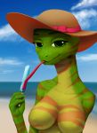  animal_humanoid anthro beach breasts chameleon_humanoid clothed clothing dessert female food furart hat headgear headwear hi_res humanoid ice_cream licking lizard lizard_humanoid nude reptile reptile_humanoid scalie scalie_humanoid seaside solo tongue tongue_out topless 