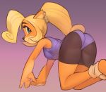  2020 4_fingers activision anthro bandicoot blonde_hair bottomwear butt clothed clothing coco_bandicoot crash_bandicoot_(series) female fingers hair hi_res mammal marsupial orange_body orange_ears purple_clothing smile solo video_games wamudraws 