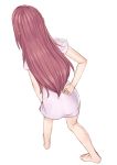  1girl amanchu! arm_behind_back barefoot commentary_request easy_(aqk7bdqt) from_behind full_body hair_down long_hair ninomiya_ai red_hair simple_background solo very_long_hair white_background 