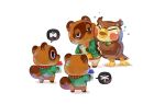  2020 animal_crossing avian bird blathers_(animal_crossing) brown_body brown_fur canid canine chibi clothing eyes_closed fur mammal nintendo owl raccoon_dog scarf seafoodbf simple_background sweater tanuki timmy_nook tom_nook_(animal_crossing) tommy_nook topwear video_games white_background 
