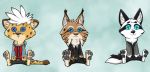  3_toes angel_eyes anthro arten_reichtum bad_guy_cafe blue_eyes brown_body brown_fur cheetah felid feline female fur hi_res landsec_(landect) lynx male mammal pawpads plushie toes toy yellow_body yellow_fur ziegelzeig 