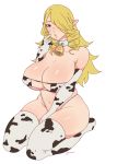  big_breasts blonde_hair bra breasts clothing collar elf gyarusatan hair hair_over_eye hi_res humanoid humanoid_pointy_ears legwear looking_at_viewer mammal not_furry one_eye_obstructed panties thick_thighs thigh_highs underwear 