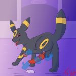  1:1 2020 balls bodily_fluids canid canine eeveelution erection feral genitals ghost_hands hi_res knot male mammal nintendo open_mouth pawpads penis pok&eacute;mon pok&eacute;mon_(species) simple_background smile solo tongue twizzxy umbreon video_games 