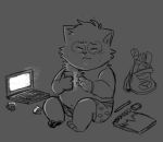  2020 anthro belly blush clothing computer eyes_closed league_of_legends male monochrome phone riot_games shyybuchi sitting slightly_chubby solo teemo_(lol) underwear video_games yordle 