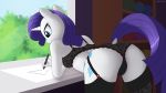  16:9 4k absurd_res anthro bra breasts butt clothing equid female friendship_is_magic garter_belt garter_straps hi_res horn irisarco mammal my_little_pony panties paper rarity_(mlp) solo underwear unicorn widescreen window 