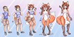  2020 absurd_res anthro blush bottomwear breast_growth breasts brown_hair canid canine clothing female fox gender_transformation genitals hair hi_res human human_to_anthro male mammal mtf_transformation navel nipples open_mouth pussy sequence shirt shorts simple_background smile solo species_transformation standing surprise tail_growth topwear torn_clothing transformation wilderlove 