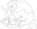  ambiguous_penetration anthro big_breasts blush breasts canid canine canis clothed clothing duo female hands_on_belly hybrid larger_male male male/female mammal monochrome musclegut partially_clothed penetration size_difference smaller_female spread_legs spreading thelionfish ursid wolf 