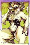  0oita 2017 anthro big_breasts breasts clothed clothing colored dragon female hair hair_over_eye hand_on_thigh horn one_eye_obstructed palm_tree raised_leg ryuumaou_(0oita) skimpy solo tree 