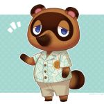  2020 animal_crossing anthro belly blue_eyes blush bottomwear brown_body brown_fur canid canine clothing fur hellox2 mammal nintendo raccoon_dog shirt shorts slightly_chubby solo tanuki tom_nook_(animal_crossing) topwear video_games 