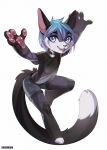  2020 4_fingers anthro black_nose blue_eyes blue_hair clothed clothing digital_media_(artwork) domestic_cat eihman felid feline felis fingers hair hi_res male mammal open_mouth smile solo teeth toes tongue 