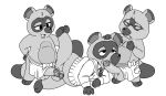 2020 anal animal_crossing anthro apron balls canid canine clothing erection eyes_closed genitals group group_sex hi_res humanoid_genitalia humanoid_penis male male/male mammal monochrome neenya nintendo oral penis raccoon_dog sex shirt simple_background tanuki threesome timmy_nook tom_nook_(animal_crossing) tommy_nook topwear video_games white_background young 