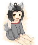  2019 ahoge animal_humanoid baggy_clothing black_hair canid canid_humanoid canine canine_humanoid clothing female hair hi_res humanoid mammal mammal_humanoid nakigara shirt simple_background solo topwear white_background wolf_humanoid yellow_eyes young 