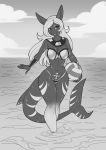  alanscampos ankh anthro bikini breasts cleavage clothed clothing egyptian_shandy female fish hair hi_res long_hair marine monochrome sea shark sport swimwear volleyball water wet wide_hips 