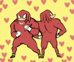  &lt;3 &lt;3_background 2013 anthro bukikobuta clothing echidna footwear front_view fur gloves hands_on_hips handwear knuckles_the_echidna low_res male mammal monotreme multiple_poses muscular muscular_male pose rear_view red_body red_fur shoes simple_background solo sonic_the_hedgehog_(series) standing yellow_background 