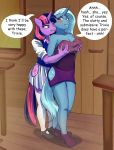  absurd_res anthro apricalico big_breasts blush bottomwear breast_grab breasts clothed clothing cutie_mark dialogue duo english_text equid female female/female friendship_is_magic grabbing_from_behind hand_on_breast hi_res horn mammal my_little_pony skirt text trixie_(mlp) twilight_sparkle_(mlp) unicorn 