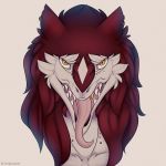  1:1 absurd_res ambiguous_gender anthro charli_(charli_sox) ear_piercing ear_ring fur gold_(metal) gold_tooth hair head_only hi_res jewelry looking_at_viewer open_mouth piercing red_body red_fur red_hair scar sergal sergaljujube solo spots spotted_body spotted_fur teeth_showing tongue tongue_out white_body white_fur 