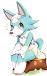  10:16 2020 animal_crossing anthro blue_body blue_fur canid canine canis clothing dress female fur mammal mofuaki nintendo simple_background sitting skye_(animal_crossing) solo tree_stump video_games white_background wolf 