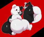  2020 absurd_res anus backsack balls big_butt black_body black_fur blush butt danganronpa fur genitals hi_res looking_at_viewer looking_back male mammal monokuma multicolored_body multicolored_fur multiple_images simple_background simple_eyes sitting smile sssonic2 thick_thighs two_tone_body two_tone_fur ursid white_body white_fur 