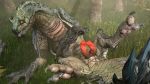  barlu capcom claws dragon erection fanged_wyvern feral genitals grass hi_res looking_at_viewer male monster_hunter multi_genitalia penis scales scalie solo text tobi-kadachi tree video_games 