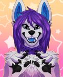  2020 5_fingers absurd_res black_nose canid canine citrinelle digital_media_(artwork) fingers hair hi_res mammal open_mouth purple_hair teeth tongue 