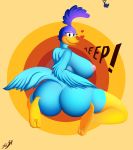  2020 anthro avian big_breasts big_butt bird blue_body blue_feathers blue_fur blue_skin breasts butt cuculiform curvy_figure feathers female fur hi_res huge_breasts letfurry1t looking_at_viewer looney_tunes new_world_ground_cuckoo nipples non-mammal_breasts nude open_mouth road_runner_(looney_tunes) roadrunner simple_background smile solo thick_thighs voluptuous warner_brothers wide_hips wings 