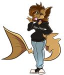  alpha_channel anthro big_tail bottomwear brown_hair claire_dunaway clothing female fish fluffy_ears footwear green_eyes hair hoodie jeans marine mitsukari pants shark shoes smile solo tongue tongue_out topwear 