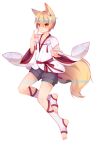  2020 absurd_res amber_eyes animal_humanoid blonde_hair bottomwear canid canid_humanoid canine canine_humanoid clothed clothing eyuzi fox_humanoid gesture hair hi_res humanoid kitsune_sign male mammal mammal_humanoid shorts simple_background solo white_background 