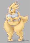 alphys anthro belly big_breasts breasts cleavage clothed clothing deep_navel fangs female green_eyes grey_background huge_thighs midriff navel nipple_outline non-mammal_breasts overweight overweight_female panties pigeon_toed reptile scales scalie sharp_teeth shirt simple_background skimpy solo teeth text thick_tail thick_thighs tight_clothing tight_shirt tight_topwear topwear undertale underwear url video_games weasselk yellow_body yellow_scales 