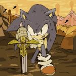  1:1 2013 anthro blue_body blue_fur bukikobuta caliburn clothing eulipotyphlan footwear fur gloves green_eyes handwear hedgehog holding_object holding_sword holding_weapon low_res male mammal melee_weapon outside rock shoes solo sonic_and_the_black_knight sonic_storybook_series sonic_the_hedgehog sonic_the_hedgehog_(series) sword weapon 